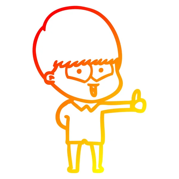 温暖的渐变线绘制卡通快乐男孩 — 图库矢量图片