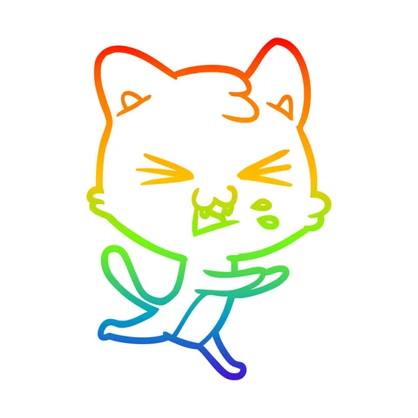 Linea gradiente arcobaleno disegno fumetto gatto sibilante — Vettoriale Stock