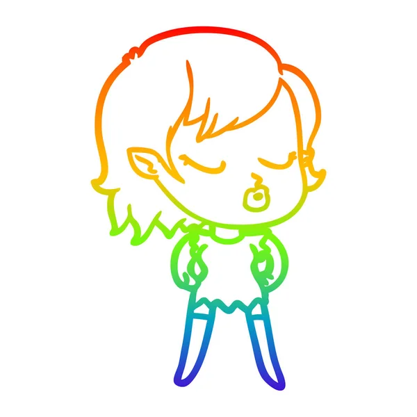Rainbow gradient linje ritning söt tecknad vampyr flicka — Stock vektor