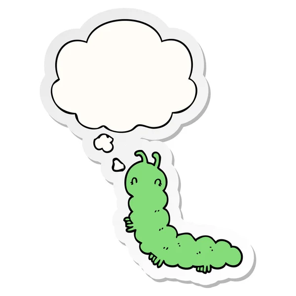 Cartoon Caterpillar en dacht Bubble als een gedrukte sticker — Stockvector