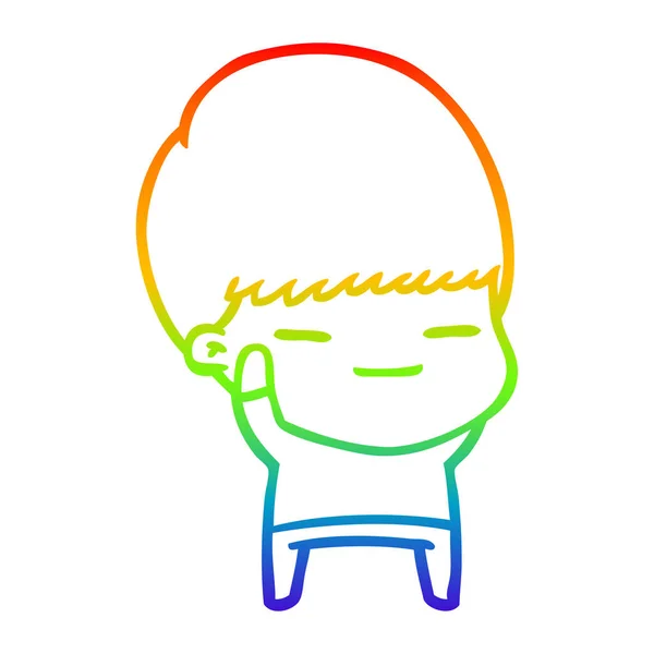 Regenbogen-Gradienten-Linie Zeichnung Karikatur selbstgefälliger Junge — Stockvektor