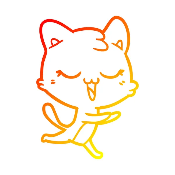 Chaud dégradé ligne dessin heureux dessin animé chat — Image vectorielle