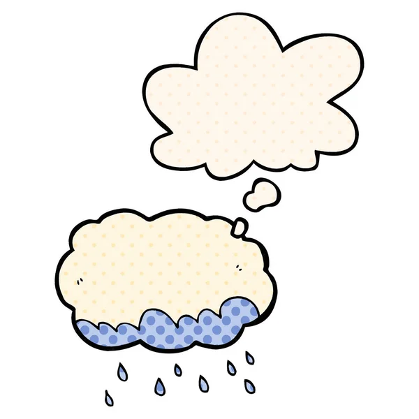 Cartoon rain cloud and thought bubble in comic book style — Stock Vector