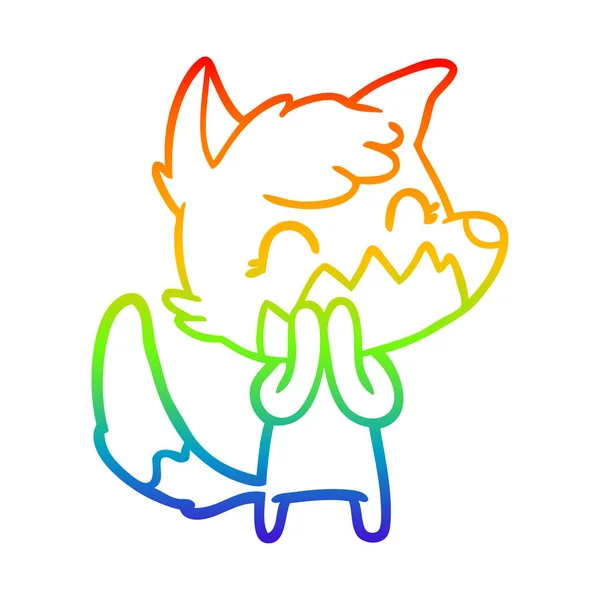 Rainbow gradient ligne dessin heureux dessin animé renard — Image vectorielle