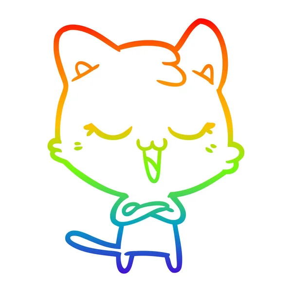 Rainbow gradient ligne dessin heureux dessin animé chat — Image vectorielle