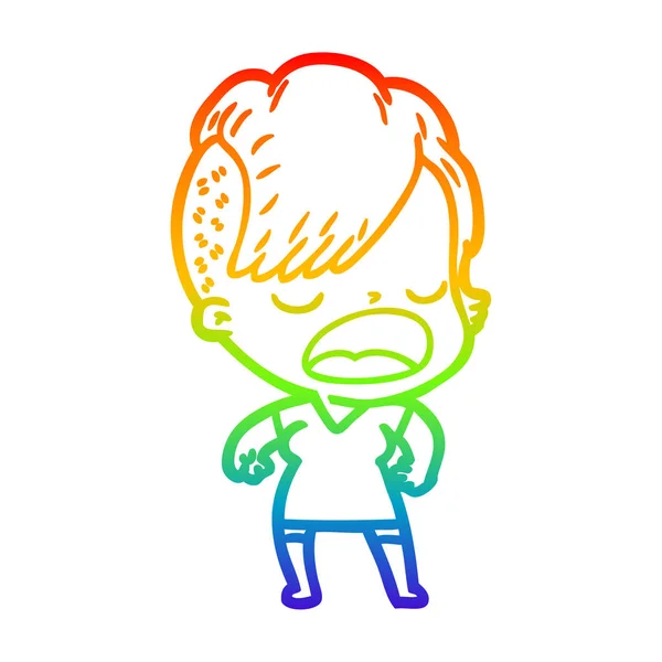 Rainbow gradient ligne dessin dessin animé cool hipster fille parler — Image vectorielle