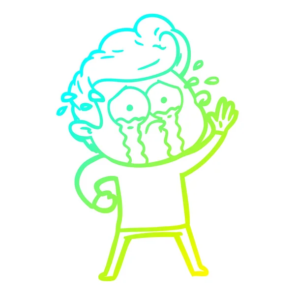 Frío gradiente línea dibujo dibujos animados llorando hombre saludando — Vector de stock