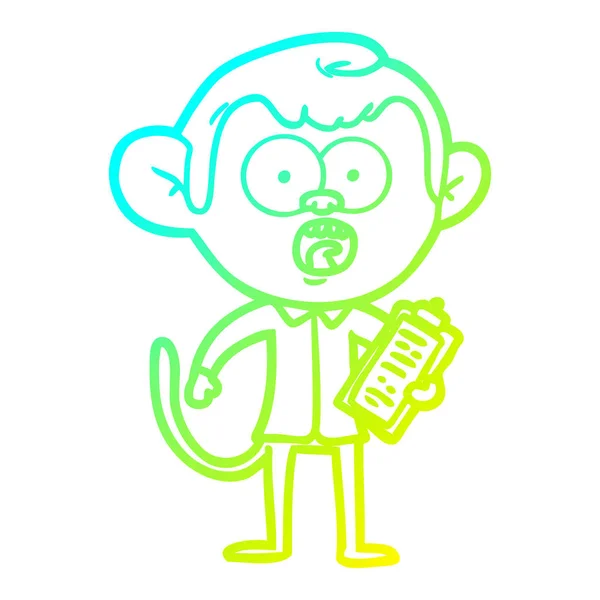 Linha gradiente frio desenho dos desenhos animados macaco chocado — Vetor de Stock