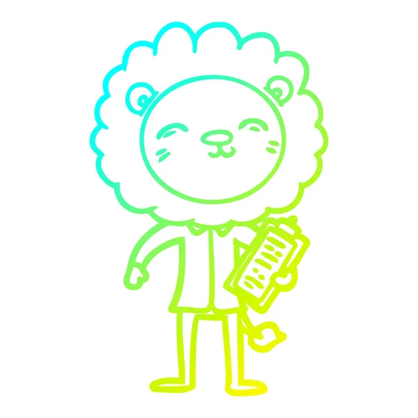 Linha gradiente frio desenho leão desenhos animados em roupas de negócios — Vetor de Stock