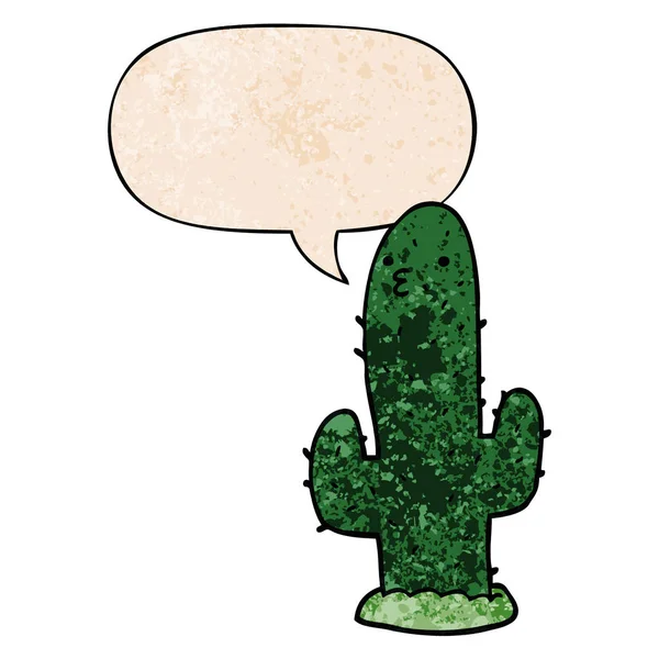 Cactus de dibujos animados y burbuja del habla en estilo de textura retro — Archivo Imágenes Vectoriales