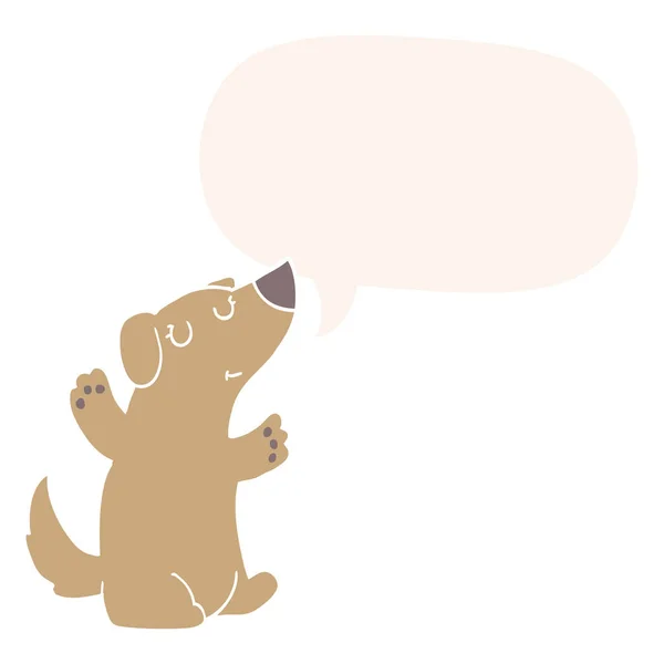 Cartoon dog and speech bubble in retro style — Stock Vector