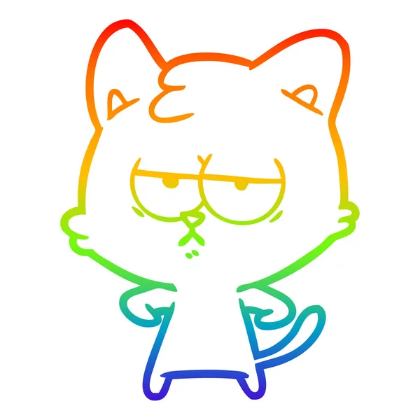 Arco iris gradiente línea dibujo aburrido dibujos animados gato — Vector de stock