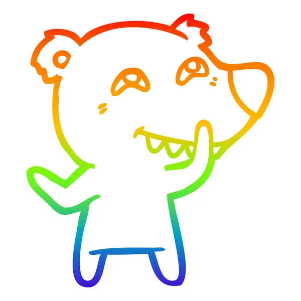 Linha gradiente arco-íris desenho urso dos desenhos animados mostrando dentes — Vetor de Stock