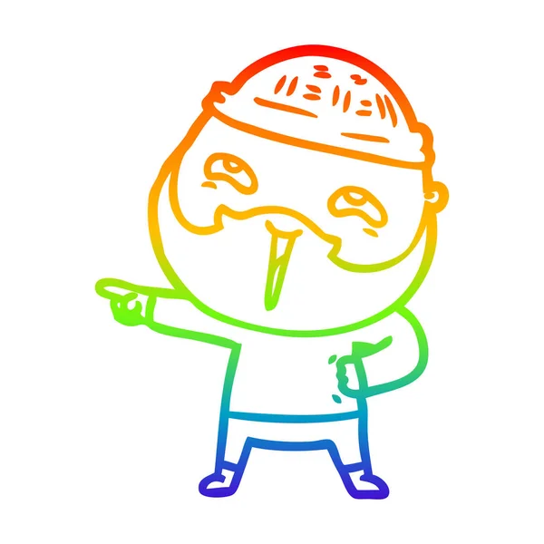 Arco iris gradiente línea dibujo dibujos animados feliz barbudo hombre — Vector de stock