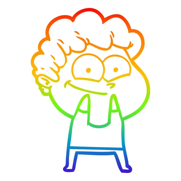 Regenboog gradiënt lijntekening cartoon gelukkig man — Stockvector