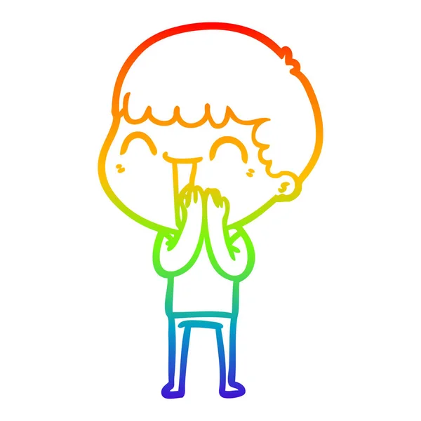 Regenboog gradiënt lijntekening cartoon gelukkig man — Stockvector