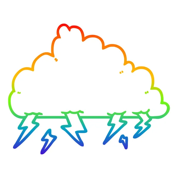 Regenbogengradienten Linie Zeichnung Karikatur Gewitterwolke — Stockvektor