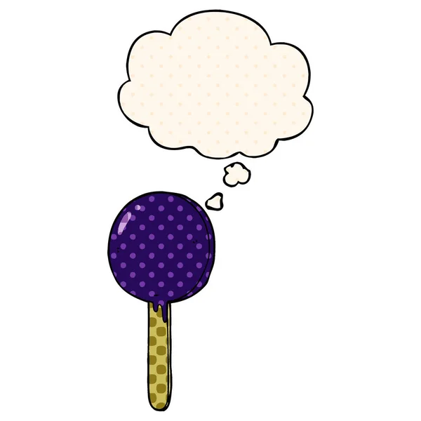 Tecknad Lollipop och tankebubbla i serietidningsstil — Stock vektor