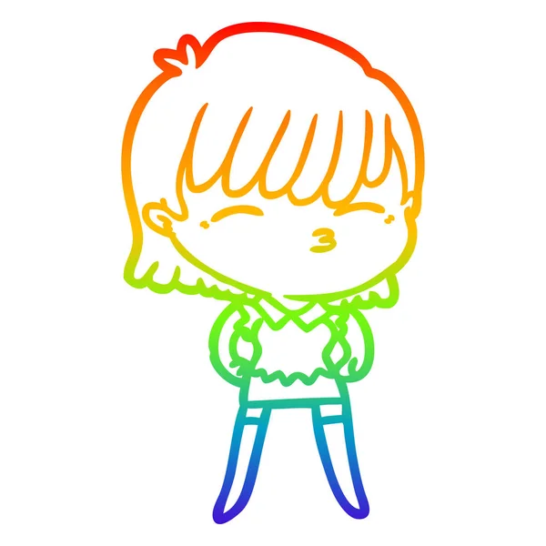 Rainbow gradient line drawing cartoon woman — Stock Vector