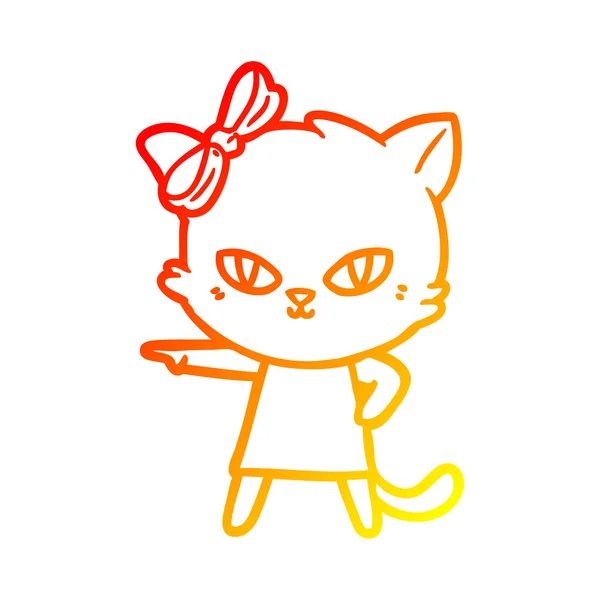 Teplá Přechodová čára kreslení roztomilá Kreslená kočka nošení šatů — Stockový vektor