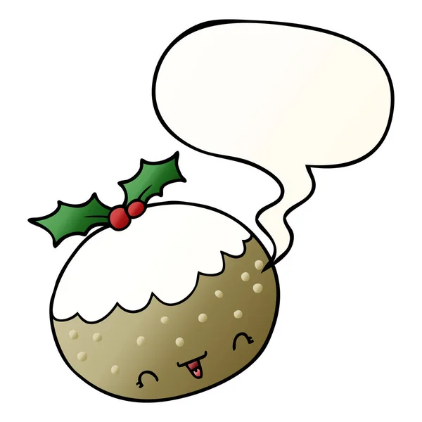 Mignon dessin animé pudding de Noël et bulle de la parole en gradi lisse — Image vectorielle