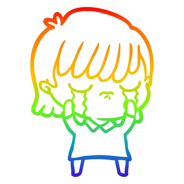 Rainbow gradient ligne dessin dessin femme dessin animé pleurer — Image vectorielle