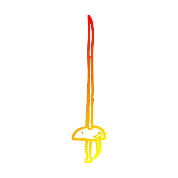 Warm gradient line drawing cartoon sword — Stock Vector