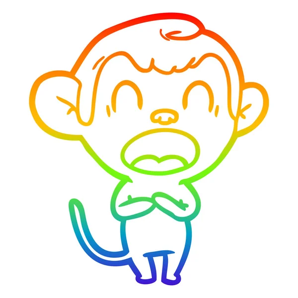 Línea de gradiente arco iris dibujo bostezo mono de dibujos animados — Vector de stock