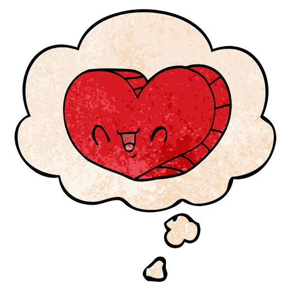 Cartoon liefde hart en gedachte bubble in grunge textuur patroon — Stockvector