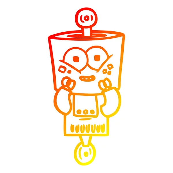 Línea de gradiente caliente dibujo feliz robot de dibujos animados — Vector de stock