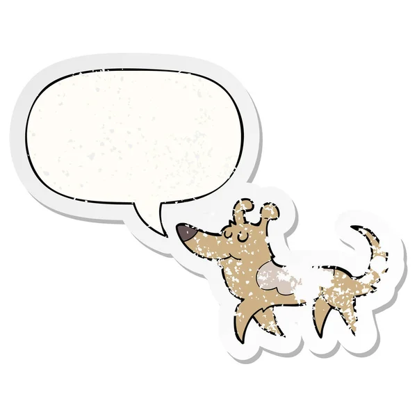 Cartoon dog and speech bubble distressed sticker — Stock Vector