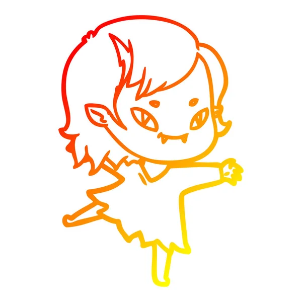 Warme Gradientenlinie Zeichnung Cartoon freundliche Vampir-Mädchen — Stockvektor