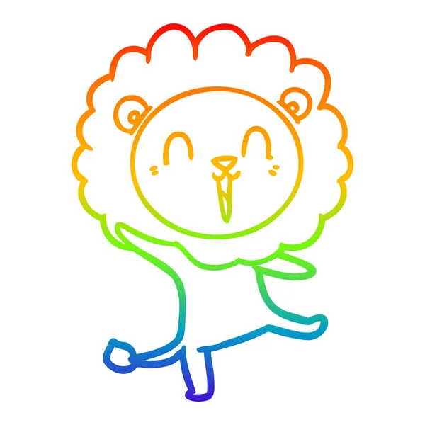 Rainbow gradient linje ritning skrattande lejon tecknad — Stock vektor