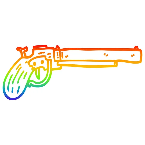 Rainbow gradient line drawing cartoon old pistol — Stock Vector