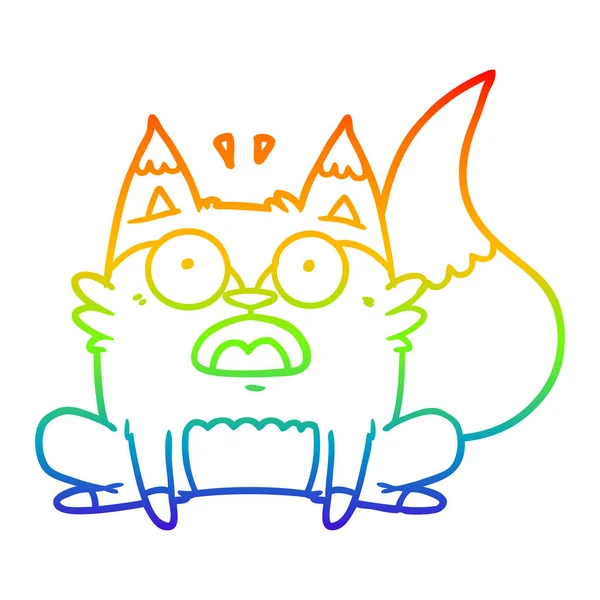 Rainbow gradient line drawing cartoon startled fox — Stock Vector