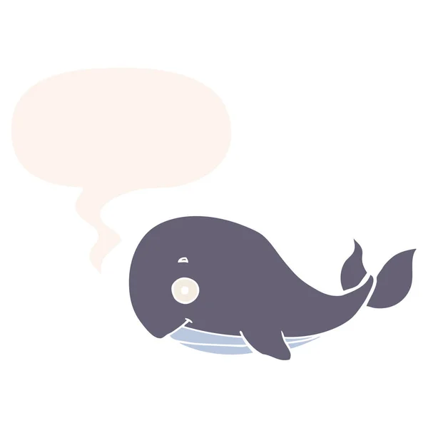 Καρτούν φάλαινα και φούσκα ομιλίας σε ρετρό στυλ — Διανυσματικό Αρχείο