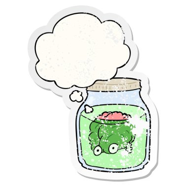 kavanozda karikatür ürkütücü beyin ve sıkıntılı bir w olarak kabarcık düşündüm