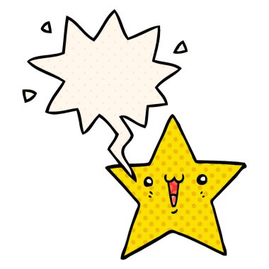 çizgi roman tarzında mutlu karikatür yıldızı ve konuşma balonu