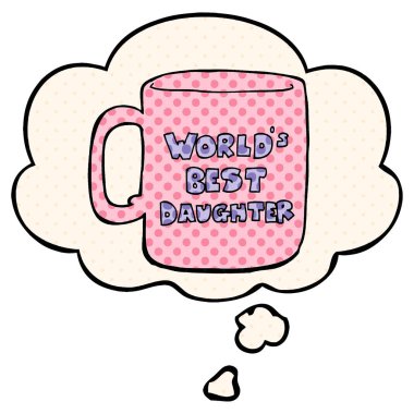 dünyanın en iyi kızı kupa ve çizgi roman tarzında kabarcık düşünce