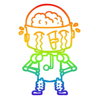 gökkuşağı gradyan çizgi çizim karikatür ağlayan robot
