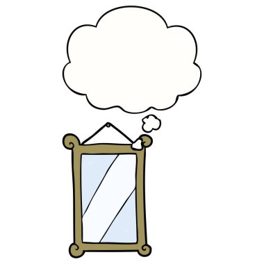 karikatür ayna ve düşünce balonu