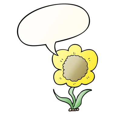 düzgün degrade tarzında karikatür çiçek ve konuşma balonu