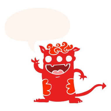 retro tarzında karikatür halloween canavar ve konuşma balonu