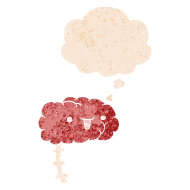 mutlu karikatür beyin ve retro dokulu tarzında düşünce balonu