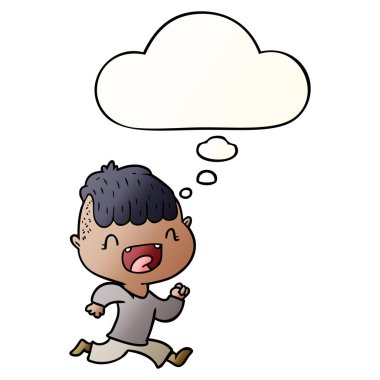 karikatür mutlu çocuk gülerek ve kaçan ve kabarcık i düşündüm