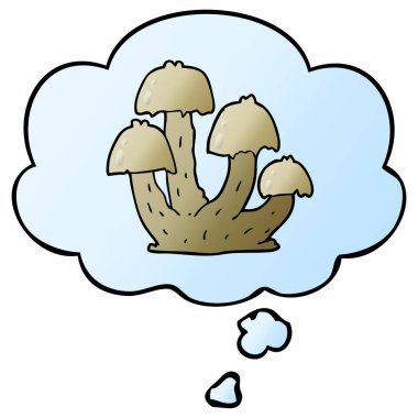 karikatür mantar ve pürüzsüz degrade tarzında düşünce balonu