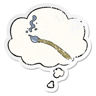 karikatür boya fırçası ve sıkıntılı yıpranmış stic olarak düşünce balonu