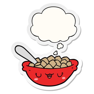 bir baskılı stic olarak tahıl ve düşünce balonu sevimli karikatür kase