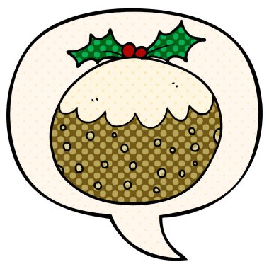 çizgi roman tarzında karikatür noel puding ve konuşma balonu