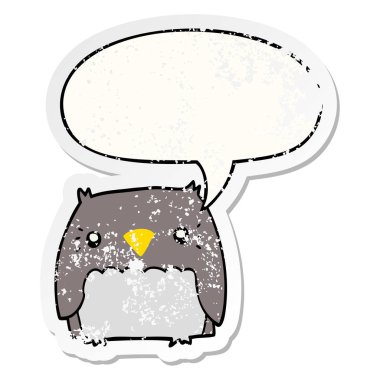 sevimli karikatür baykuş ve konuşma balonu sıkıntılı etiket